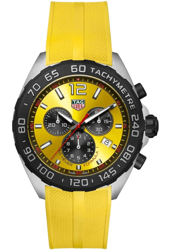 Tag Heuer Formula 1 Chronograph Yellow Dial Yellow Rubber Strap Watch for Men - CAZ101AM.FT8054 Authentic Buy Shop Now
