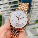 Tissot T Classic Carson Premium Automatic White Dial Rose Gold Steel Strap Watch for Men - T122.407.33.031.00 Authentic Buy Shop Now