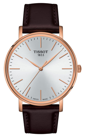 Tissot Everytime Gent Silver Dial Brown Leather Strap Watch for Men - T143.410.36.011.00 Authentic Buy Shop Now