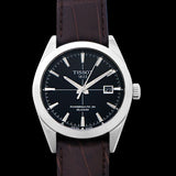 Tissot Gentleman Powermatic 80 Silicium Black Dial Brown Leather Strap Watch For Men - T127.407.16.051.01 Authentic Buy Shop Now