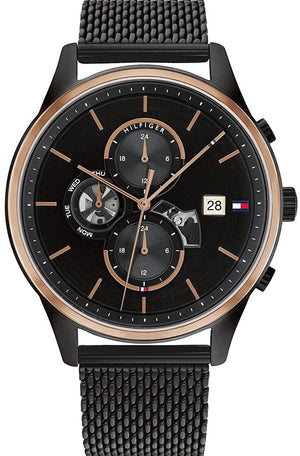 Tommy Hilfiger Weston Chronograph Black Dial Black Mesh Bracelet Watch For Men - 1710505 Authentic Buy Shop Now