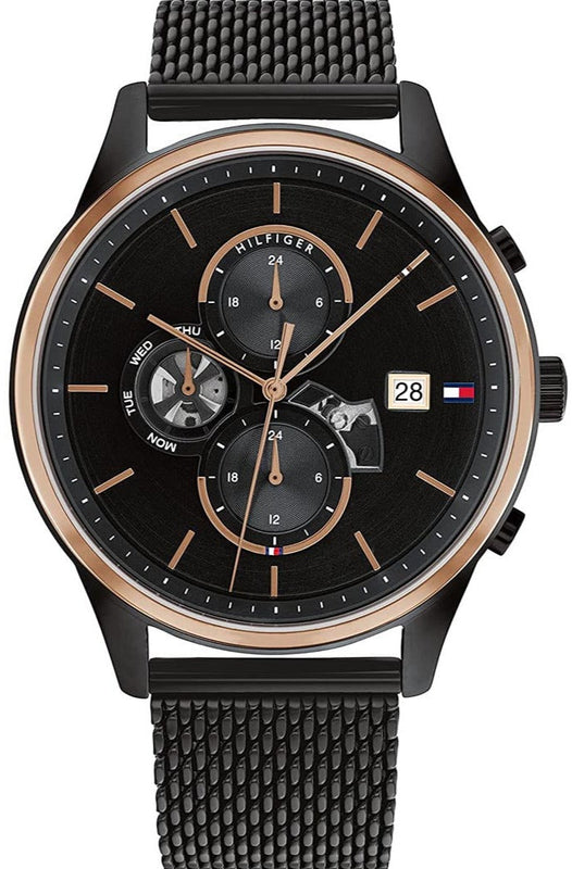 Tommy Hilfiger Weston Chronograph Black Dial Black Mesh Bracelet Watch For Men - 1710505 Authentic Buy Shop Now