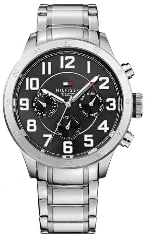 Tommy Hilfiger Trent Chronograph Black Dial Silver Steel Strap Watch for Men - 1791054 Authentic Buy Shop Now