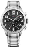 Tommy Hilfiger Trent Chronograph Black Dial Silver Steel Strap Watch for Men - 1791054 Authentic Buy Shop Now