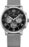 Tommy Hilfiger Chronograph Black Dial Silver Mesh Bracelet Watch for Men - 1791292 Authentic Buy Shop Now