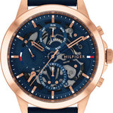 Tommy Hilfiger Henry Chronograph Quartz Blue Dial Blue Leather Strap Watch For Men - 1710475 Authentic Buy Shop Now