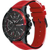 Tommy Hilfiger Multifunction Quartz Black Dial Red Rubber Strap Watch for Men - 1791722 Authentic Buy Shop Now