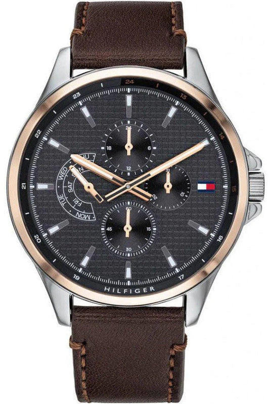 Tommy Hilfiger Shawn Multifunction Grey Dial Brown Leather Strap Watch for Men - 1791615 Authentic Buy Shop Now