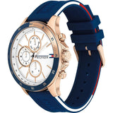 Tommy Hilfiger Bank Multifunction Quartz White Dial Blue Rubber Strap Watch for Men - 1791778 Authentic Buy Shop Now