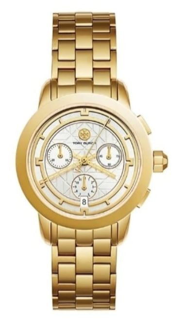 Tory Burch Classic Chronograph White Dial Gold Steel Strap Watch for Women - TBW1032 Authentic Buy Shop Now