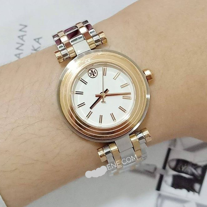 Tory Burch Classic T White Dial Two Tone Steel Strap Watch for Women - TBW9011 Authentic Buy Shop Now