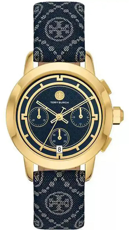 Tory Burch The Miller Chronograph Blue Dial Blue Jacquard Strap Watch for Women - TBW1038 Authentic Buy Shop Now
