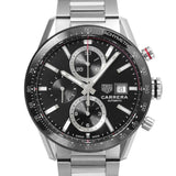 Tag Heuer Carrera Automatic Chronograph Black Dial Silver Steel Strap Watch for Men - CBM2110.BA0651 Authentic Buy Shop Now