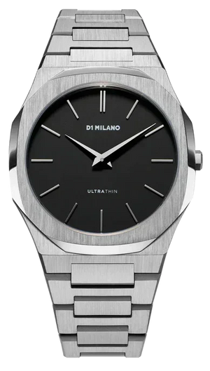 D1 Milano Ultra Thin Matte Black Dial Silver Steel Strap Watch for Men - D1-UTBJ40