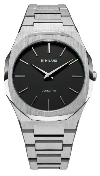 D1 Milano Ultra Thin Matte Black Dial Silver Steel Strap Watch for Men - D1-UTBJ40 Authentic Buy Shop Now