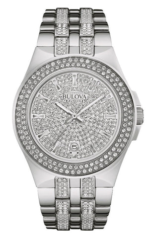 Bulova Crystal Pave Silver Dial Silver Steel Strap Watch for Men - 96B235 Authentic Buy Shop Now