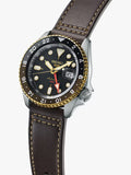 Seiko 5 Sports SKX GMT Automatic Mocha Black Dial Brown Leather Strap Watch For Men - SSK036K1 Authentic Buy Shop Now