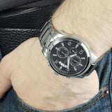 Guess Exec Chronograph Quartz Black Dial Silver Steel Strap Watch For Men - W0075G1 Authentic Buy Shop Now