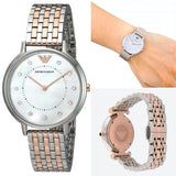 Emporio Armani Gianni T Bar Mother of Pearl Dial Two Tone Steel Strap Watch For Women - AR2508 Authentic Buy Shop Now