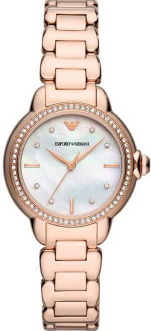 Emporio Armani Aira Three Hand Mother of Pearl Dial Rose Gold Steel Strap Watch For Women - AR11523