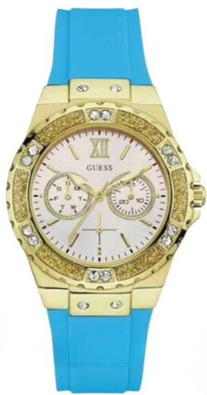 Guess Limelight Crystal White Dial Light Blue Rubber Strap Watch for Women - W1053L6 Authentic Buy Shop Now