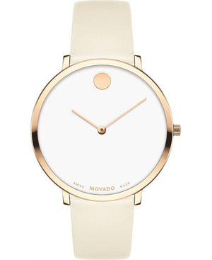 Movado Museum 70th Anniversary Special Edition White Dial White Leather Strap Watch For Women - 0607139 Authentic Buy Shop Now