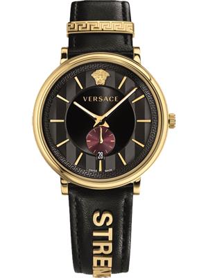 Versace V-Circle Manifesto Edition Black Dial Black Leather Strap Watch for Men - VBQ050017 Authentic Buy Shop Now