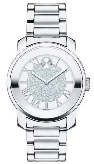 Movado Bold Crystal Pave Silver Dial Silver Steel Strap Watch for Women - 3600254 Authentic Buy Shop Now