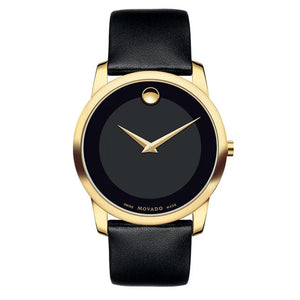Movado Museum Black Dial Black Leather Strap Watch For Men - 606876 Authentic Buy Shop Now