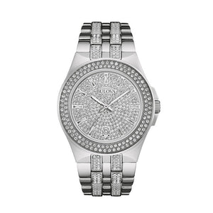 Bulova Crystal Pave Silver Dial Silver Steel Strap Watch for Men - 96B235 Authentic Buy Shop Now