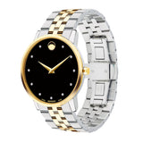 Movado Museum Classic Diamonds Black Dial Two Tone Steel Strap Watch For Men - 0606879 Authentic Buy Shop Now