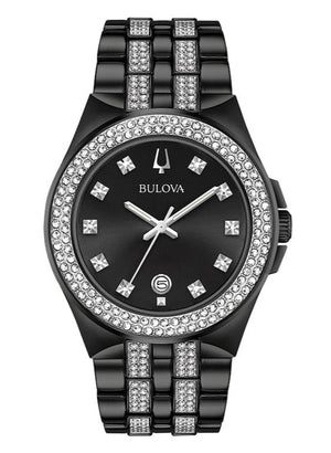 Bulova Crystal Collection Black Dial Two Tone Steel Strap Watch for Men - 98K101 Authentic Buy Shop Now