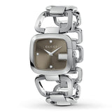 Gucci G Gucci Brown Dial Silver Steel Strap Watch For Women - YA125401 Authentic Buy Shop Now