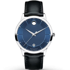 Movado 1881 Automatic Blue Dial Black Leather Strap Watch For Men - 606874 Authentic Buy Shop Now