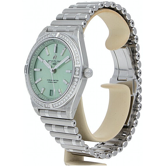 Breitling Chronomat Automatic 36 Diamonds Green Dial Two Tone Steel Strap Watch for Women - A10380591L1A1 Authentic Buy Shop Now