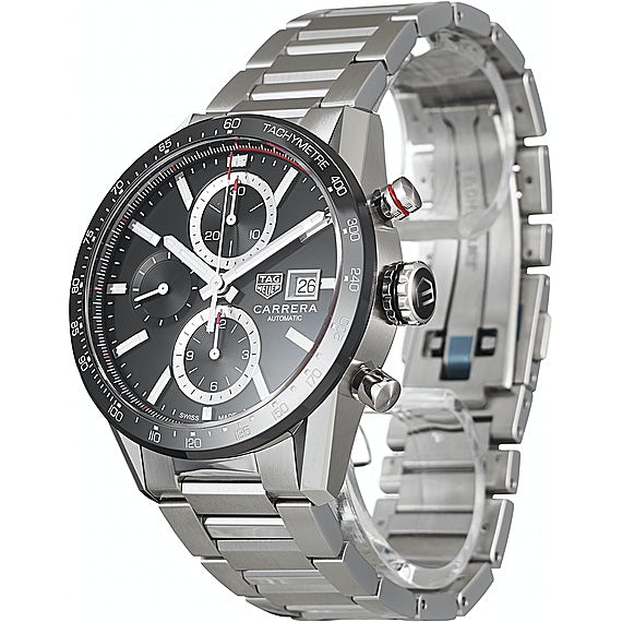 Tag Heuer Carrera Automatic Chronograph Black Dial Silver Steel Strap Watch for Men - CBM2110.BA0651 Authentic Buy Shop Now