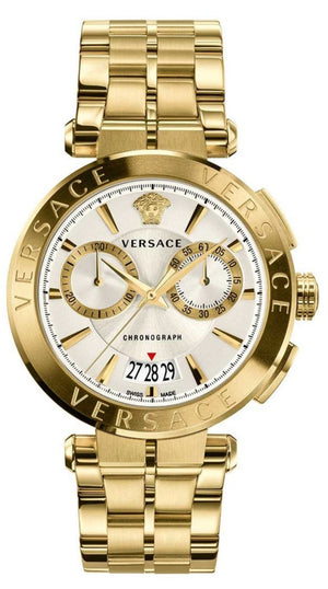 Versace V Racer Chronograph White Dial Gold Steel Strap Watch for Men - VBR060017 Authentic Buy Shop Now