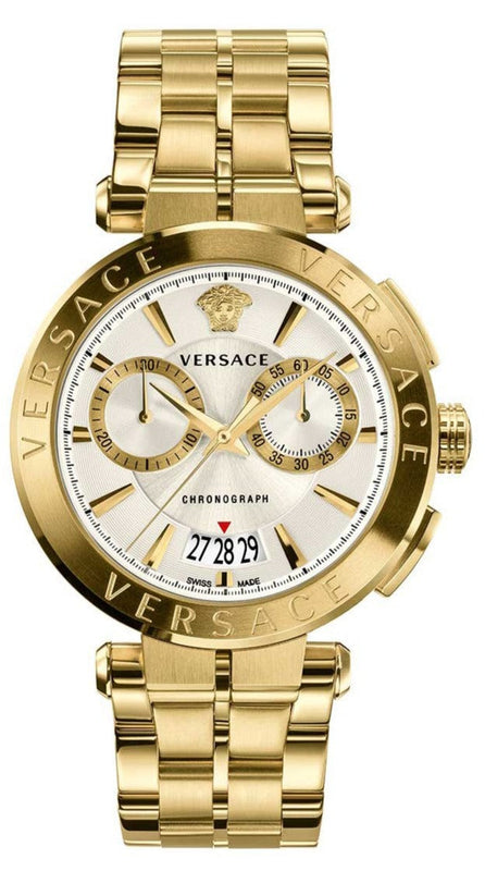 Versace V Racer Chronograph White Dial Gold Steel Strap Watch for Men - VBR060017 Authentic Buy Shop Now