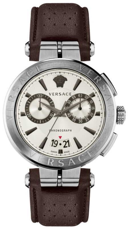 Versace Aion Chronograph White Dial Brown Leather Strap Watch for Men - VBR010017 Authentic Buy Shop Now