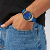 Versace Chain Reaction Quartz Blue Dial Blue & Black Leather Strap Watch for Men - VEDY00119 Authentic Buy Shop Now