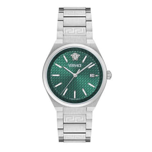 Versace V-Auria Quartz Green Dial Silver Steel Strap Watch for Men - VE0F00125 Authentic Buy Shop Now