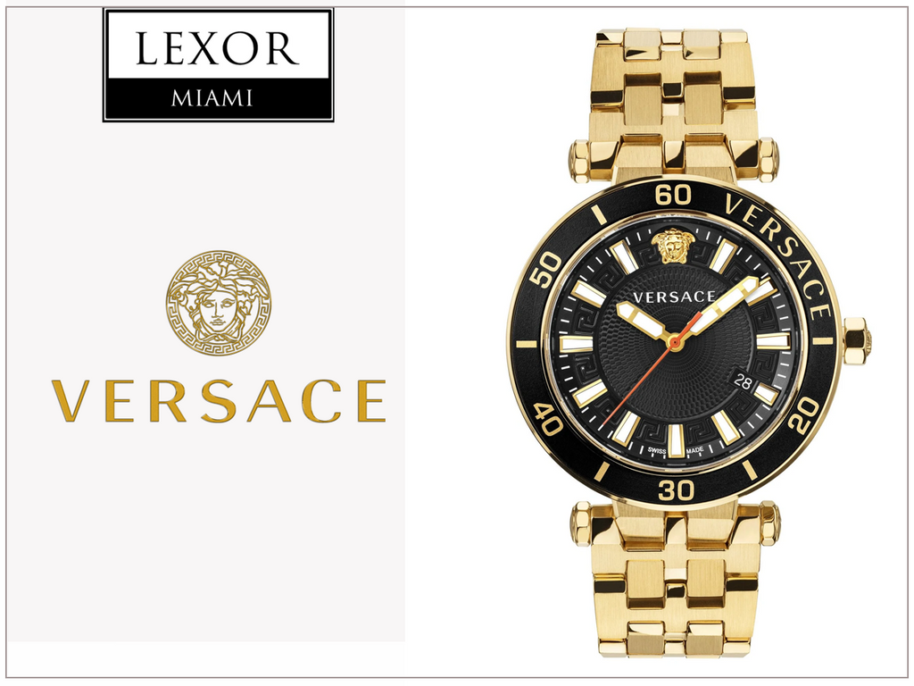 Versace Greca Sport Quartz Black Dial Gold Steel Strap Watch for Men - VEZ300721 Authentic Buy Shop Now