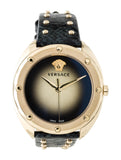 Versace Shadov Quartz Gold Dial Black Leather Strap Watch for Women - VEBM00318 Authentic Buy Shop Now