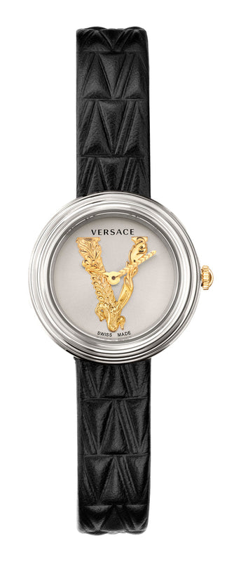 Versace Virtus Quartz White Dial Black Leather Strap Watch For Women - VET300421 Authentic Buy Shop Now