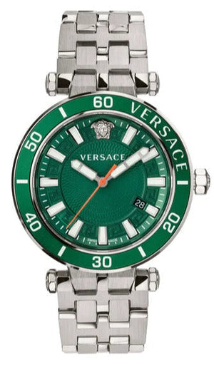 Versace Greca Sport Quartz Green Dial Silver Steel Strap Watch For Men - VEZ300421 Authentic Buy Shop Now