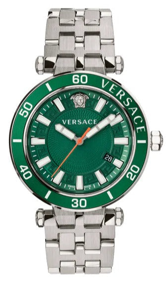 Versace Greca Sport Quartz Green Dial Silver Steel Strap Watch For Men - VEZ300421 Authentic Buy Shop Now