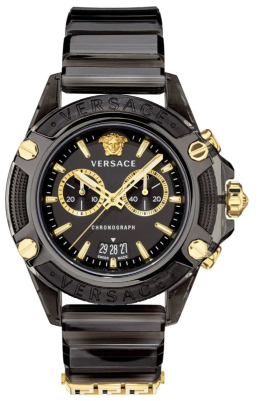 Versace Icon Active Chronograph Black Dial Black Steel Strap Watch for Men - VEZ700421 Authentic Buy Shop Now