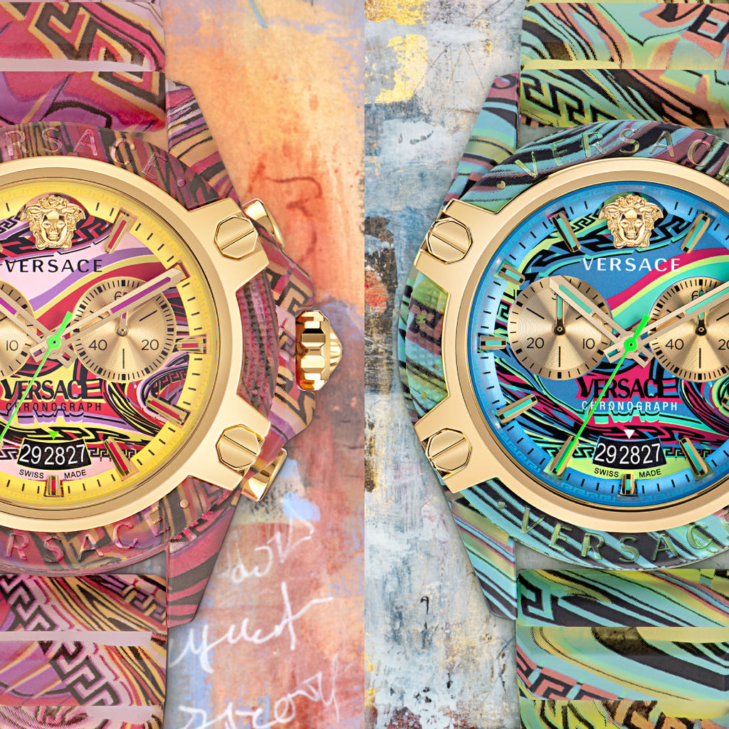 Versace Icon Active Chronograph Quartz Gold Dial Red Leather Strap Watch For Men - VEZ701222 Authentic Buy Shop Now