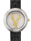 Versace Virtus Quartz White Dial Black Leather Strap Watch For Women - VET300421 Authentic Buy Shop Now