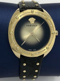 Versace Shadov Quartz Gold Dial Black Leather Strap Watch for Women - VEBM01118 Authentic Buy Shop Now